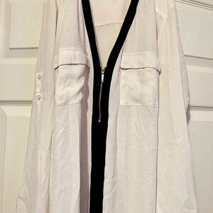 White Blouse with Black Zipper Accent